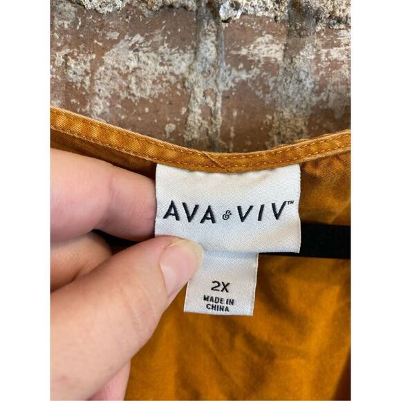 AVA & VIV Pumpkin Burnt Orange 100% Cotton Scoop Neck 3/4 Puff Sleeve Knee-lengt - Picture 5 of 14